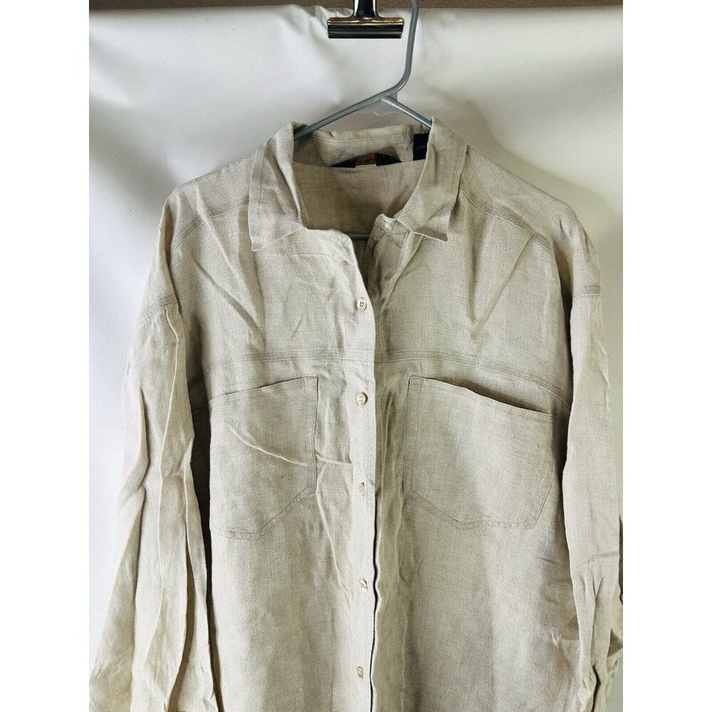 Eddie Bauer Linen Double Pocket Long Sleeve Button Shirt Beige - Picture 3 of 6